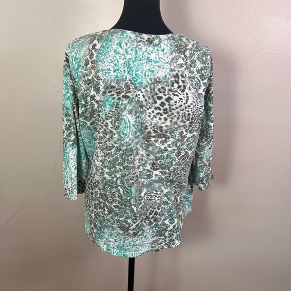 Chico's Women's Top Size 2 (L/12) Animal Print 3/4 Sleeve Turquoise Paisley - Picture 3 of 9